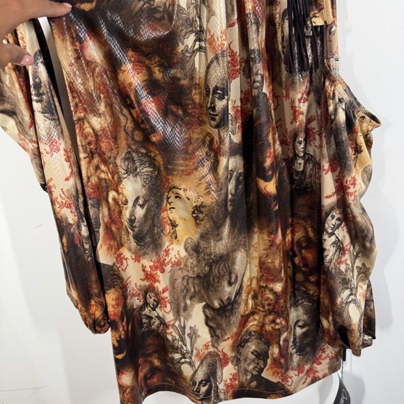 Camelot Art To Wear Face Print Halter Top Brown Beige Size S Boho Mini Dress - Picture 5 of 14